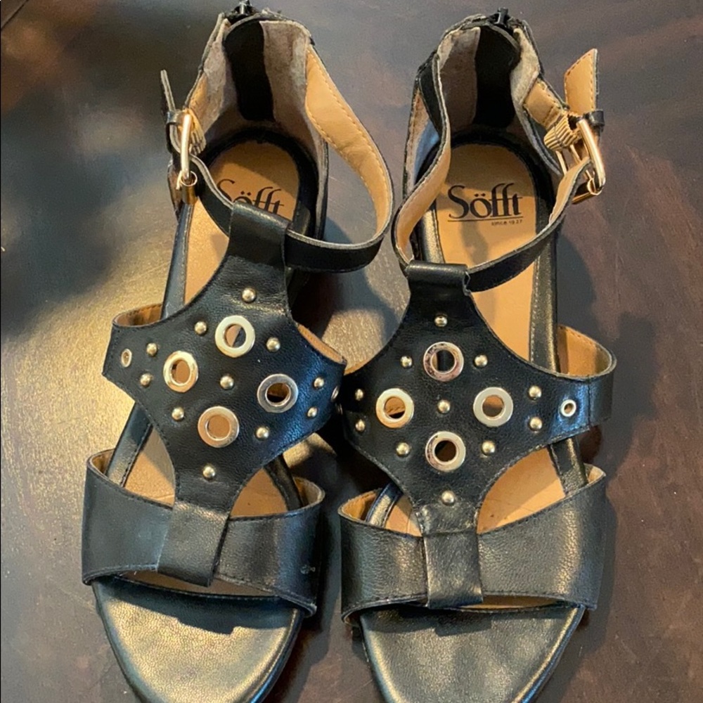 Black wedge heel sandals